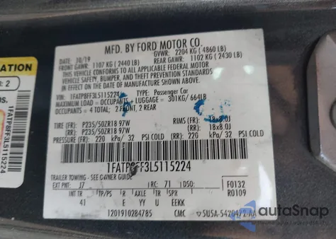 2020 Ford Mustang Gt Premium из США, поврежденный, VIN 1FATP8FF3L5115224